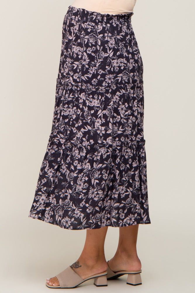 Charcoal Floral Tiered Maternity Midi Skirt sold by Pinkblush product image thumbnail 3