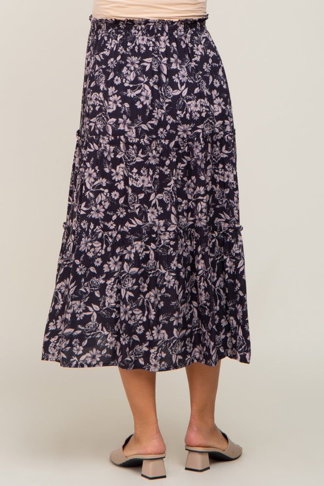 Charcoal Floral Tiered Maternity Midi Skirt sold by Pinkblush product image thumbnail 4