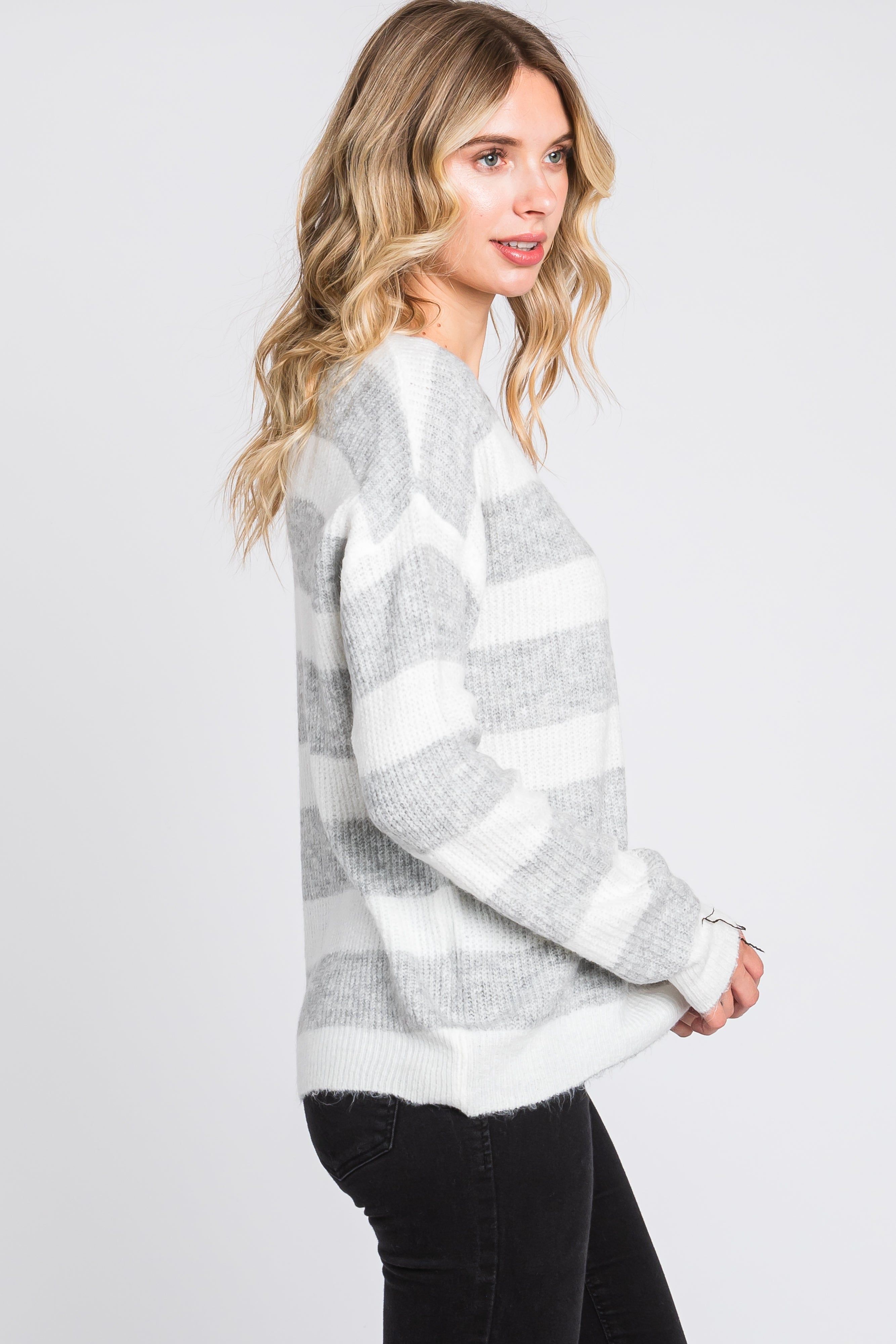 Grey Striped V-Neck Sweater sold by Pinkblush product image thumbnail 2