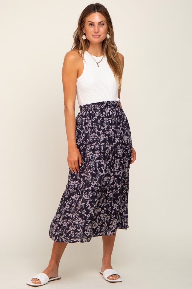 Charcoal Floral Tiered Maternity Midi Skirt sold by Pinkblush product image thumbnail 5