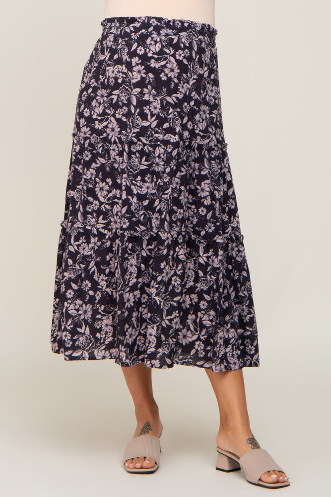 Charcoal Floral Tiered Maternity Midi Skirt sold by Pinkblush product image thumbnail 2