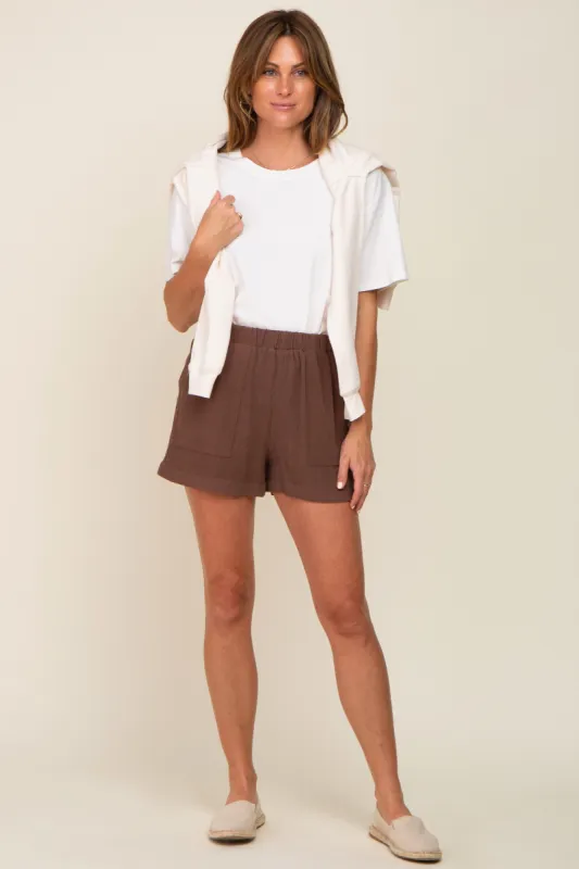 Brown Pocketed Shorts sold by Pinkblush