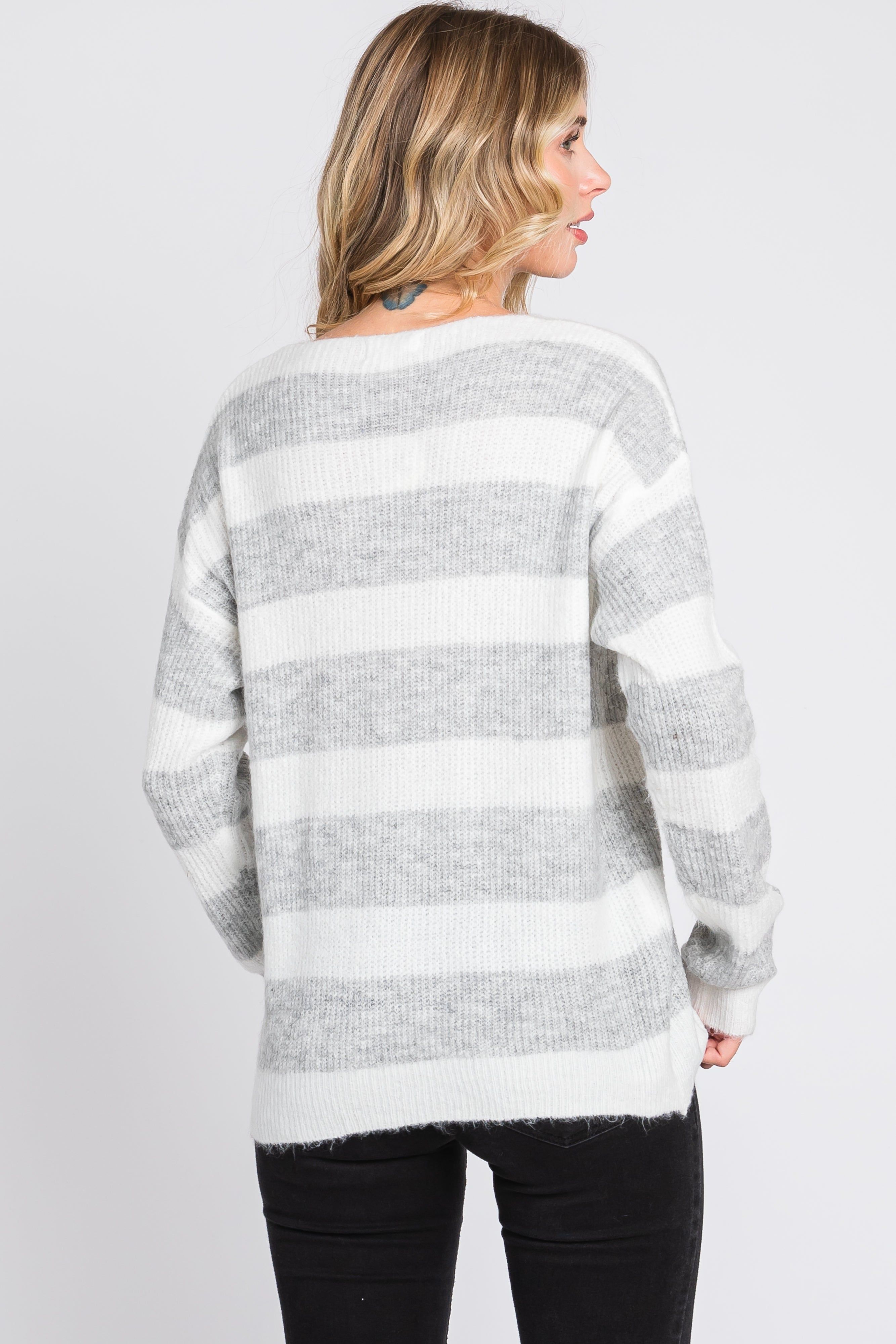 Grey Striped V-Neck Sweater sold by Pinkblush product image thumbnail 3