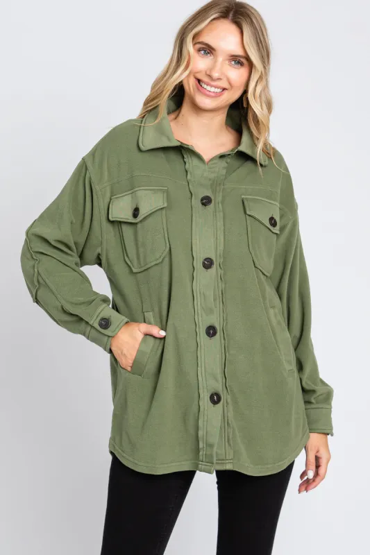 Olive Fleece Double Front Pocket Jacket sold by Pinkblush