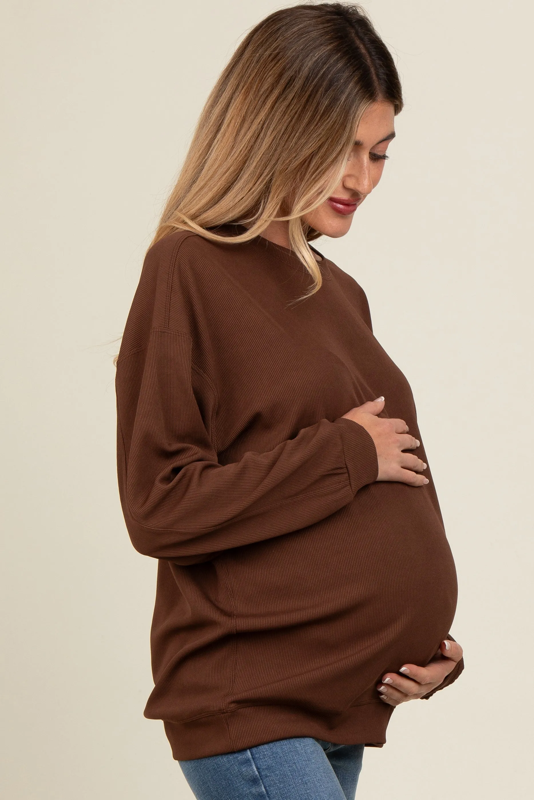 Brown Drop Shoulder Maternity Sweatshirt sold by Pinkblush product image thumbnail 3