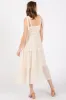 Cream Textured Tie Strap Tiered Midi Dress sold by Pinkblush