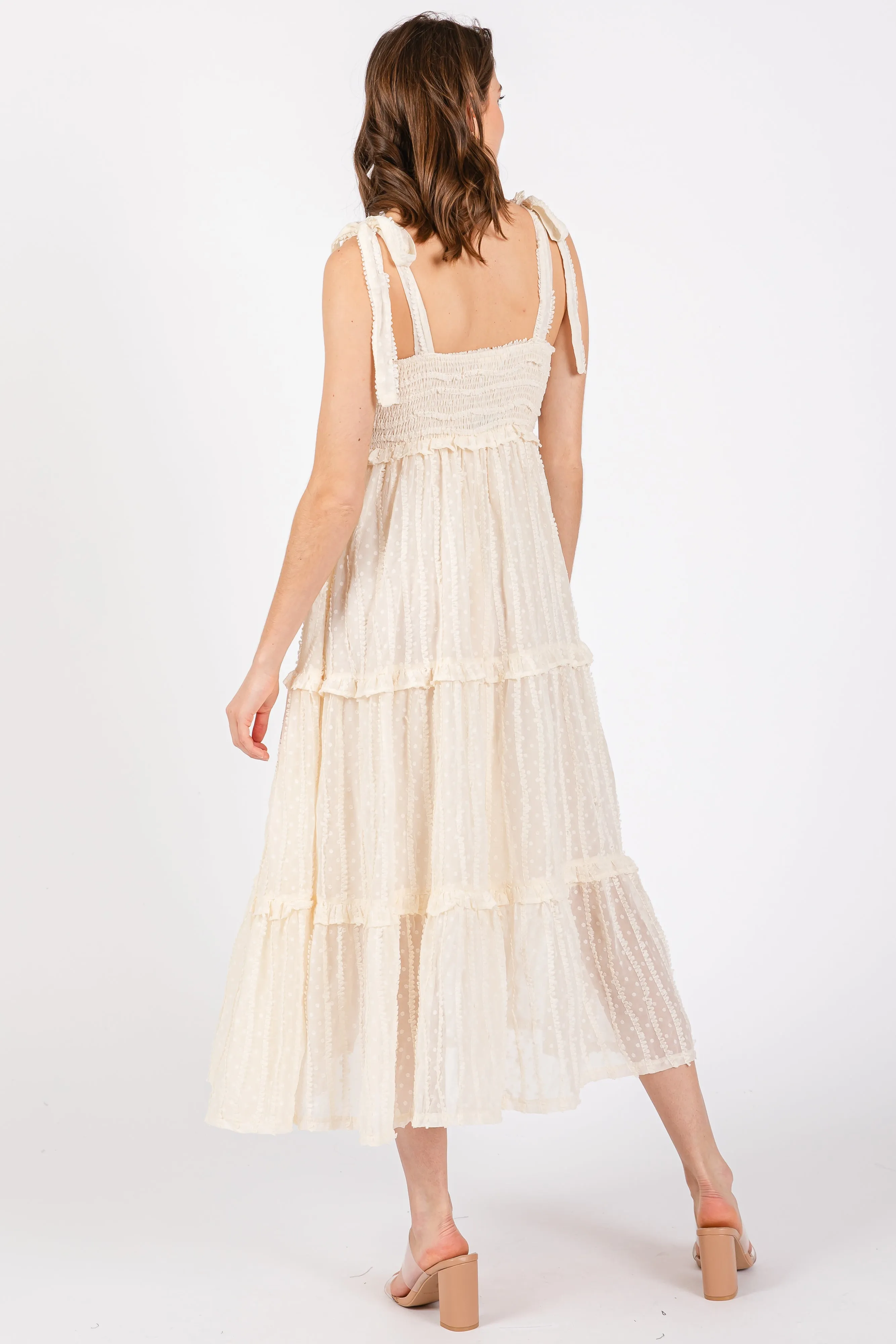 Cream Textured Tie Strap Tiered Midi Dress sold by Pinkblush product image thumbnail 3