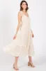 Cream Textured Tie Strap Tiered Midi Dress sold by Pinkblush