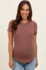 Mauve Ribbed Short Sleeve Curved Hem Maternity Top sold by Pinkblush