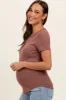 Mauve Ribbed Short Sleeve Curved Hem Maternity Top sold by Pinkblush