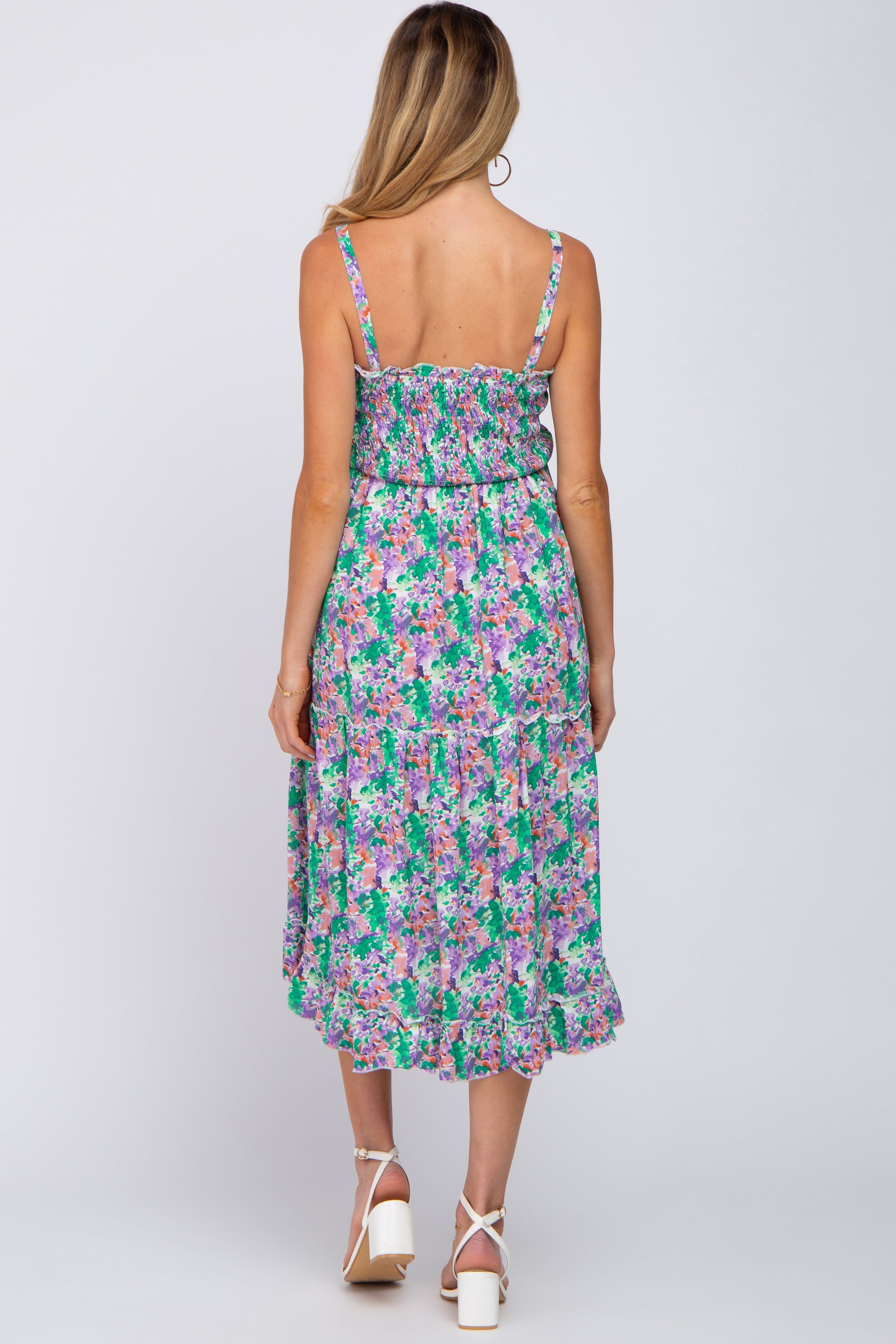 Jade Floral Smocked Ruffle Tiered Maternity Midi Dress sold by Pinkblush product image thumbnail 3