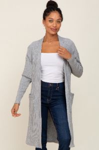 Heather Grey Ribbed Cardigan sold by Pinkblush