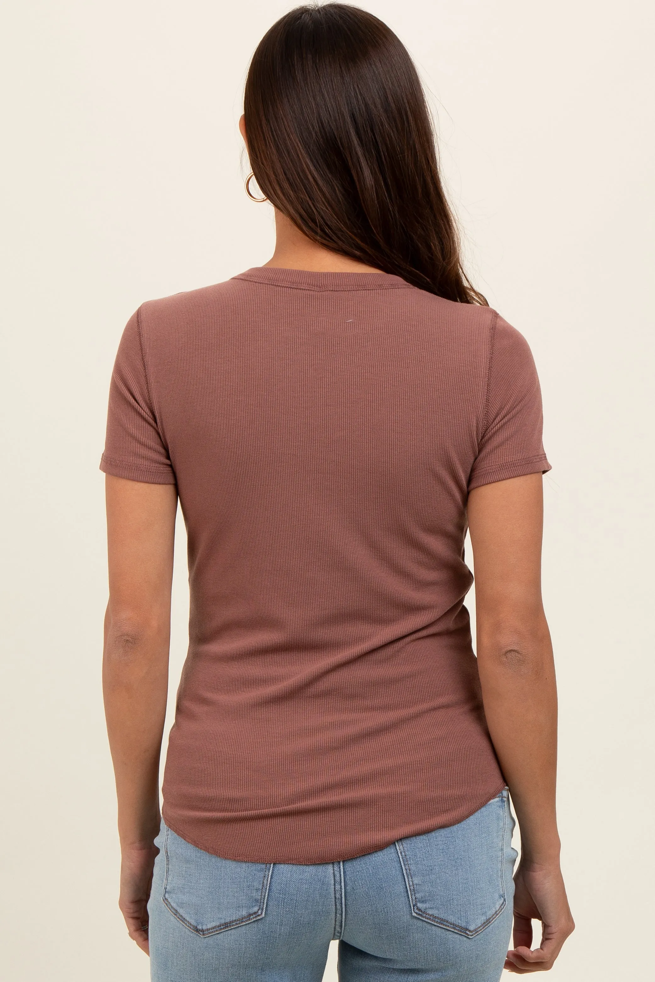 Mauve Ribbed Short Sleeve Curved Hem Maternity Top sold by Pinkblush product image thumbnail 3
