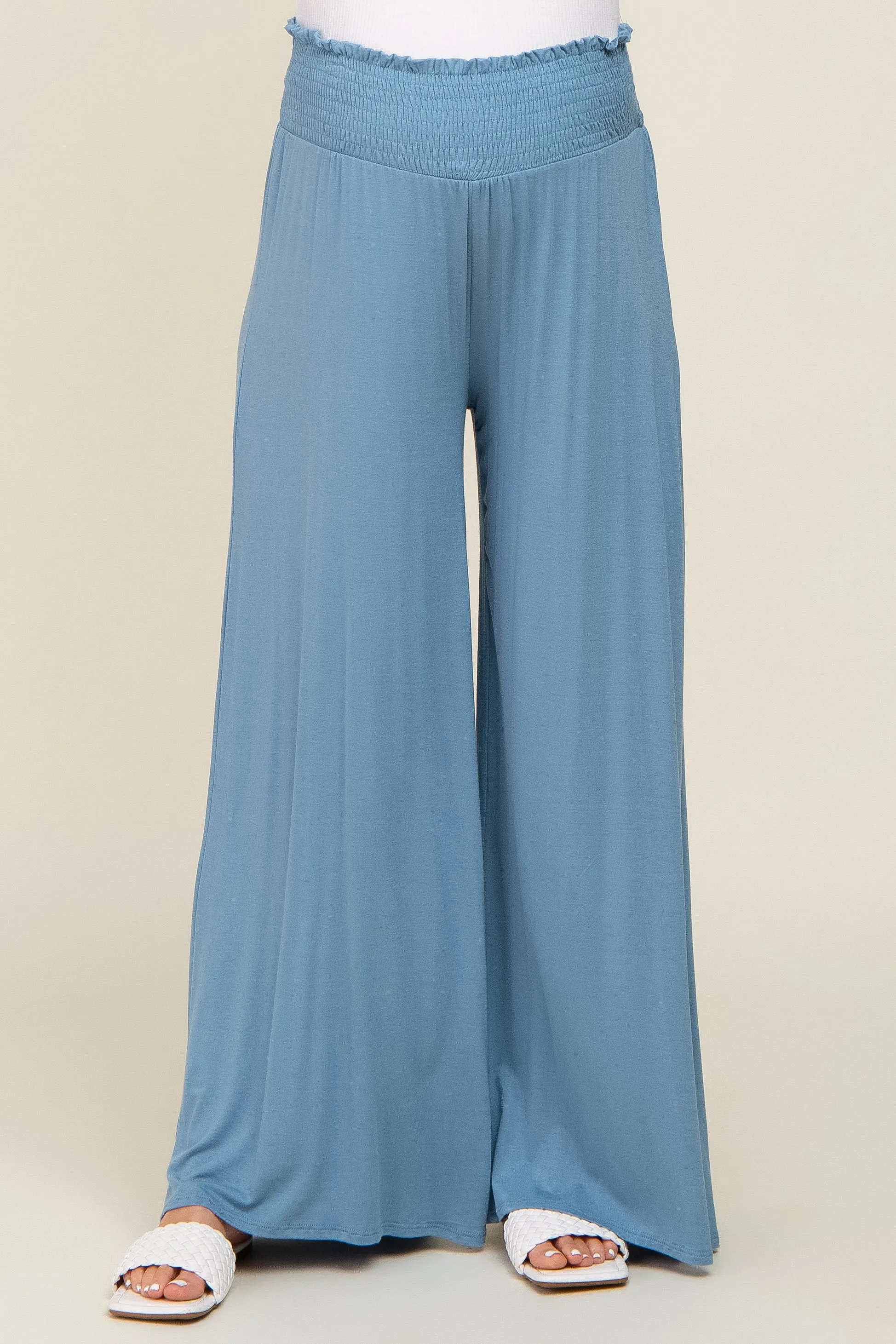 Blue Smocked Waist Flowy Maternity Pants sold by Pinkblush product image thumbnail 2