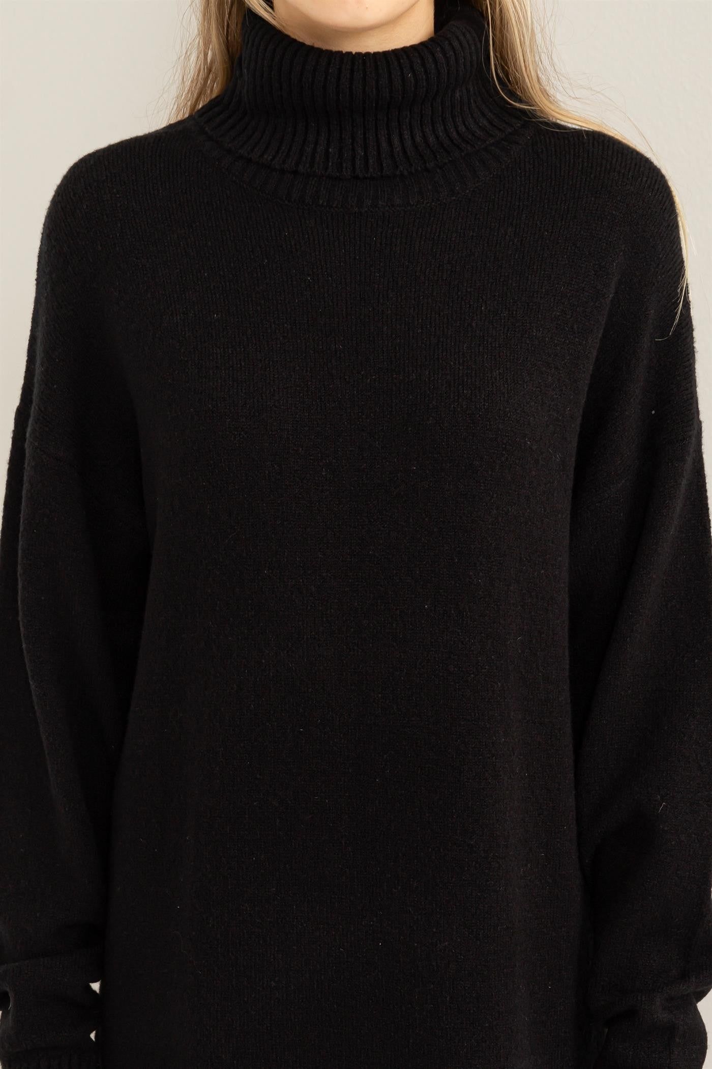 Black Turtleneck Side Slit Sweater Midi Dress sold by Pinkblush product image thumbnail 5