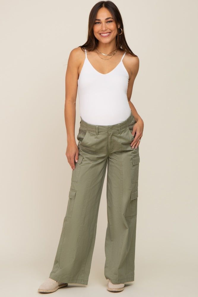 Olive Maternity Double Pocket Wide Leg Cargo Pants sold by Pinkblush product image thumbnail 5