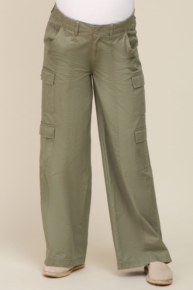 Olive Maternity Double Pocket Wide Leg Cargo Pants sold by Pinkblush product image thumbnail 2