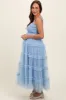 Light Blue Smocked Ruffle Tiered Tulle Maternity Midi Dress sold by Pinkblush