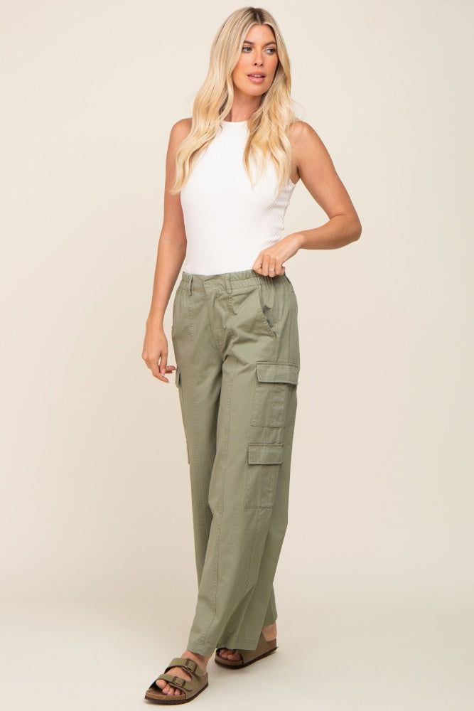 Olive Maternity Double Pocket Wide Leg Cargo Pants sold by Pinkblush product image thumbnail 6