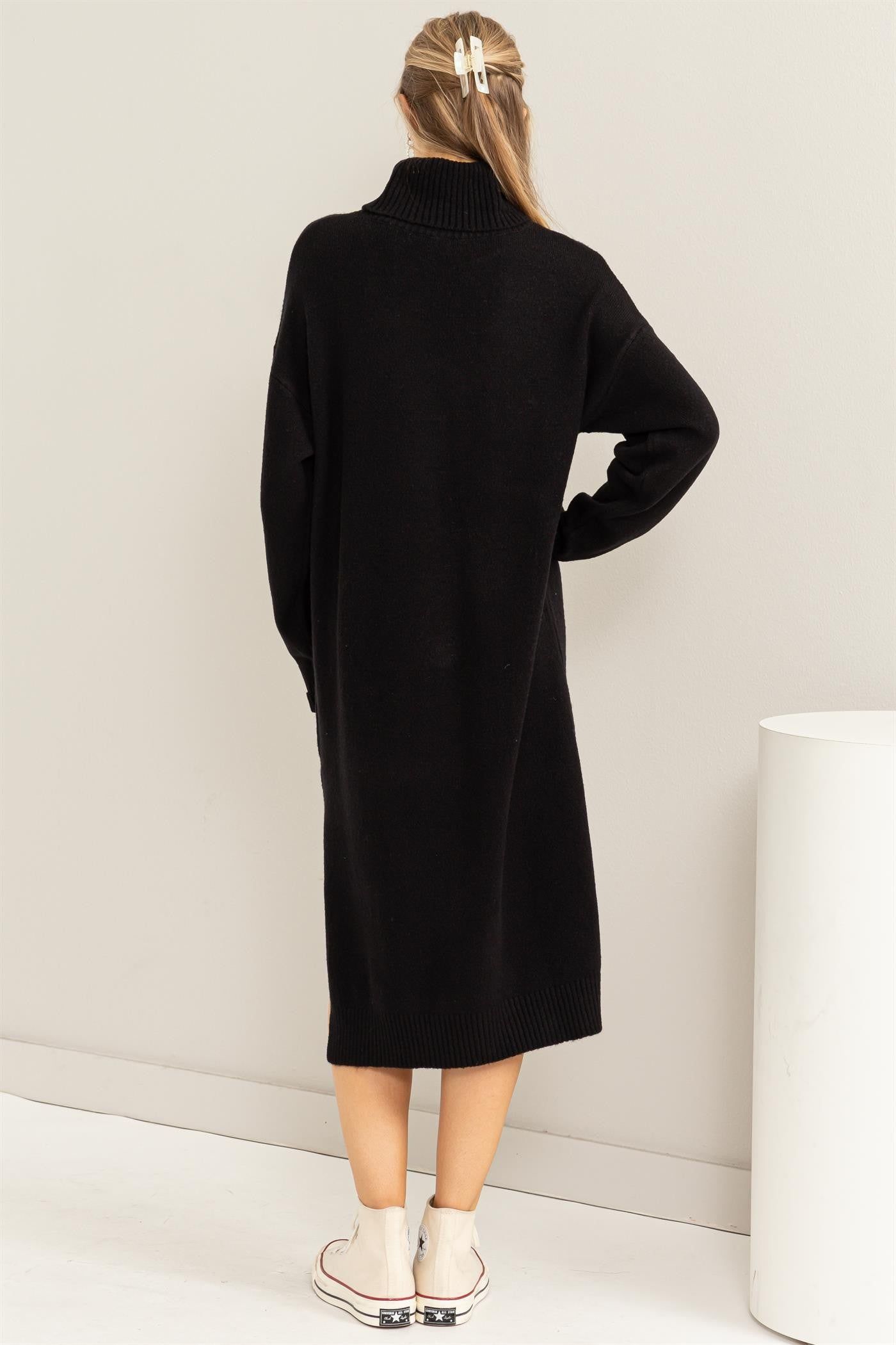 Black Turtleneck Side Slit Sweater Midi Dress sold by Pinkblush product image thumbnail 3