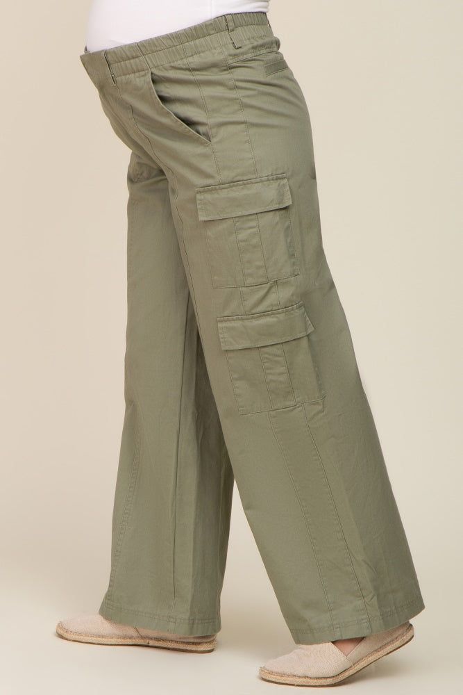 Olive Maternity Double Pocket Wide Leg Cargo Pants sold by Pinkblush product image thumbnail 3