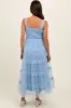 Light Blue Smocked Ruffle Tiered Tulle Maternity Midi Dress sold by Pinkblush