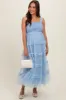 Light Blue Smocked Ruffle Tiered Tulle Maternity Midi Dress sold by Pinkblush