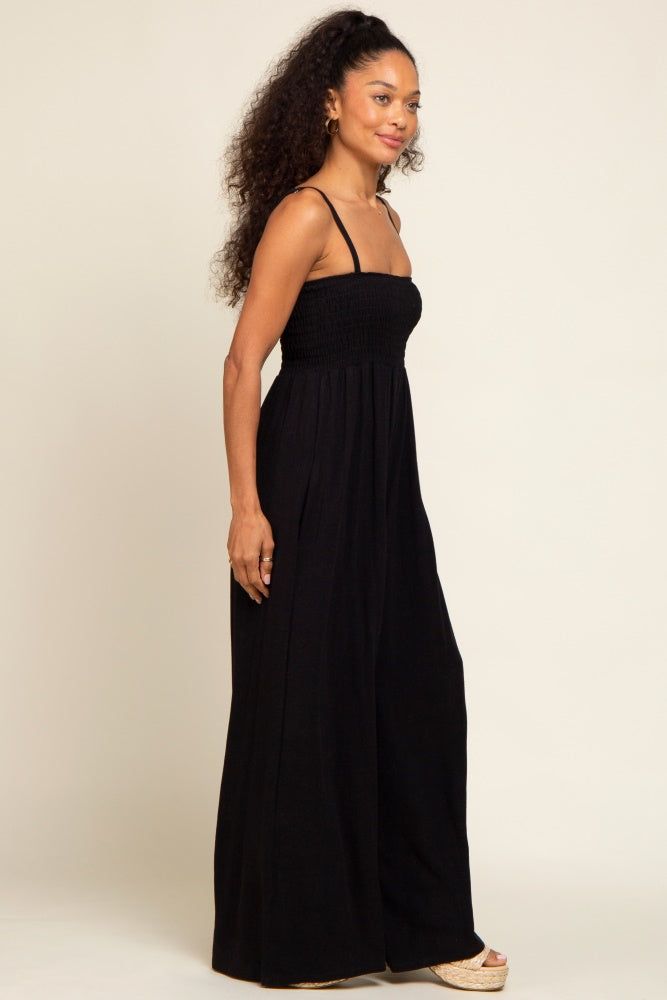 Black Smocked Linen Wide Leg Jumpsuit sold by Pinkblush product image thumbnail 2