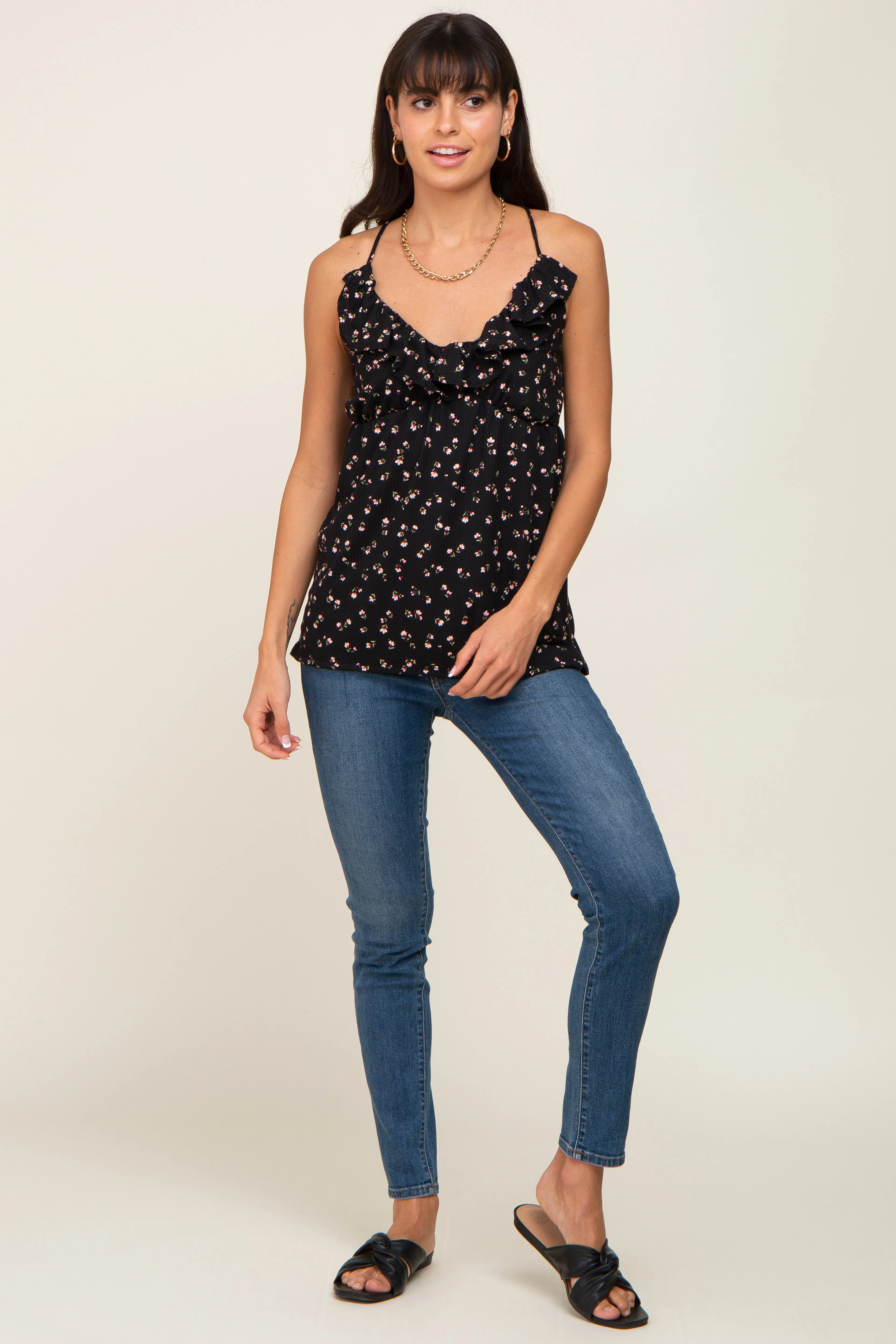 Black Ruffle Accent Tank Top sold by Pinkblush product image thumbnail 4