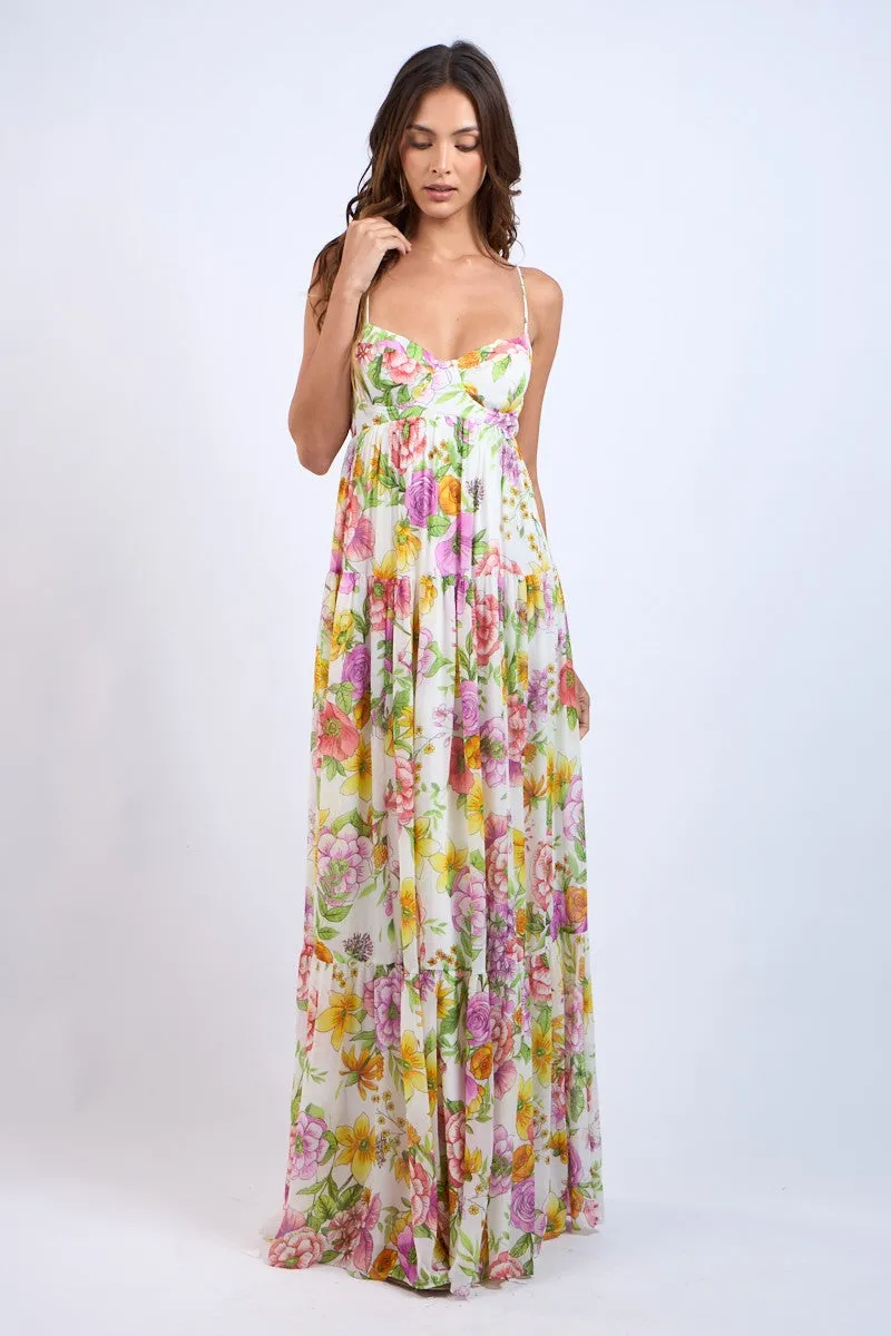 Multi Color Floral Sleeveless Open Back Maxi Dress sold by Pinkblush