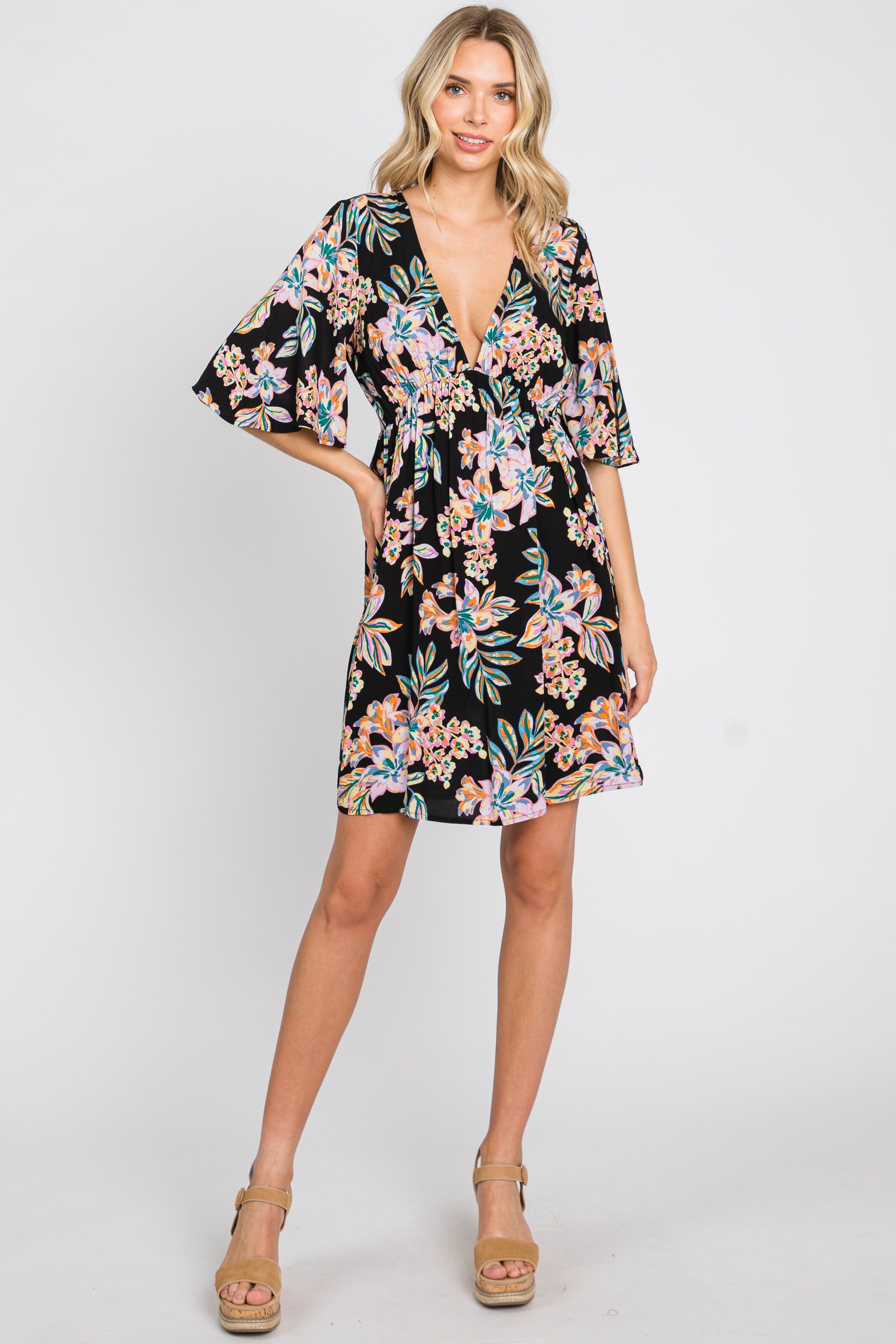 Black Floral Deep V-Neck Maternity Dress sold by Pinkblush product image thumbnail 5