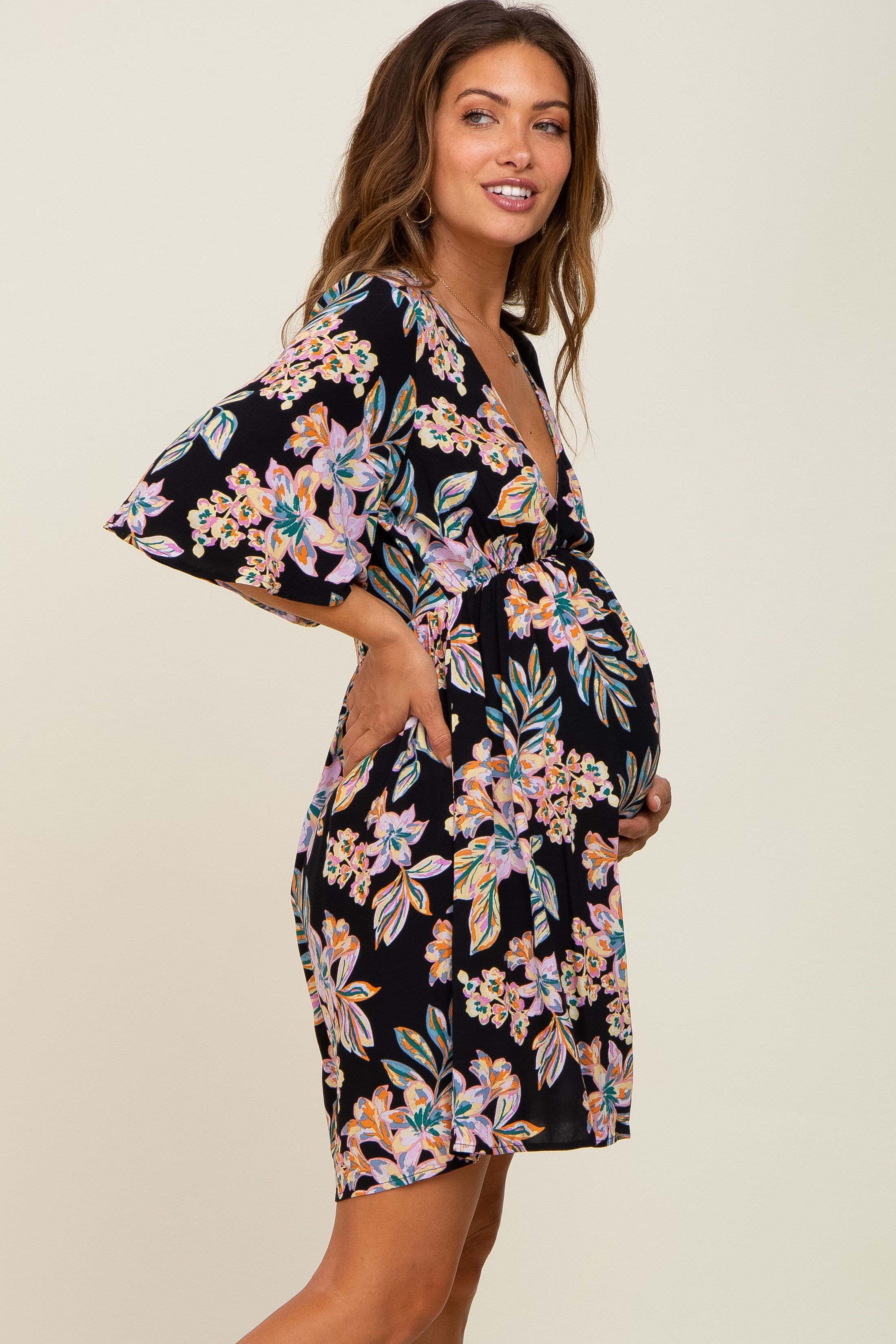 Black Floral Deep V-Neck Maternity Dress sold by Pinkblush product image thumbnail 2