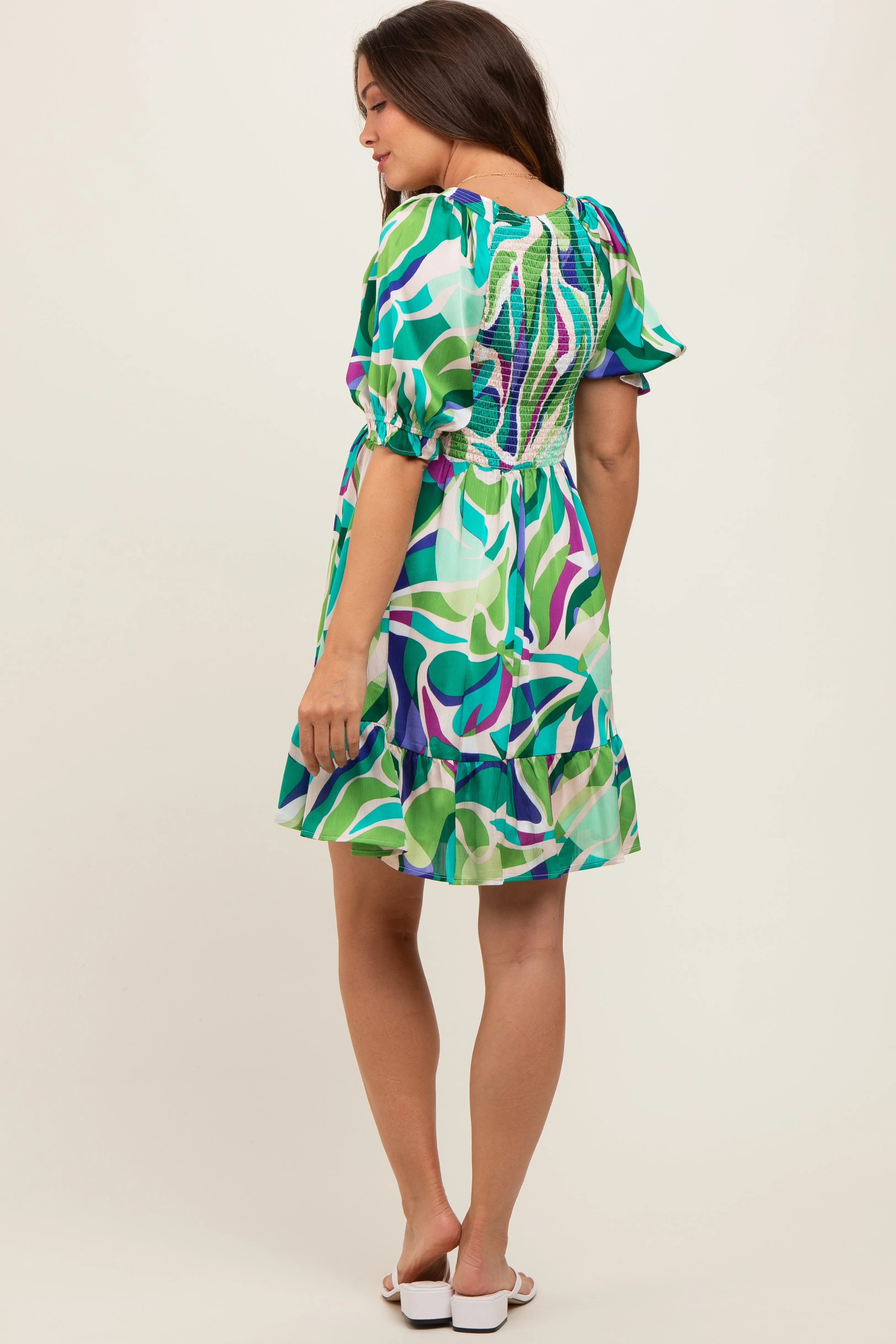 Emerald Green Abstract Print Smocked Maternity Dress sold by Pinkblush product image thumbnail 4
