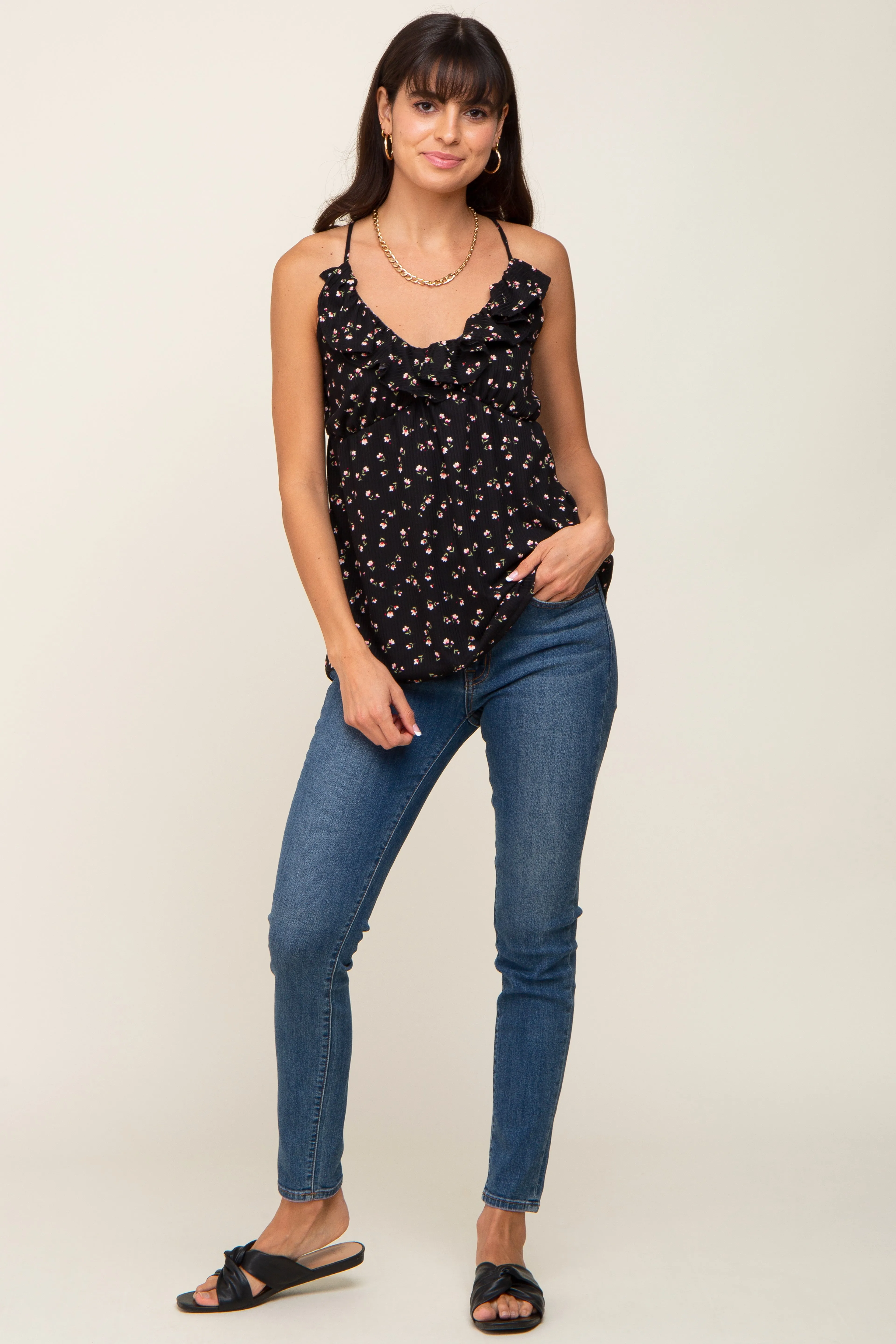 Black Ruffle Accent Tank Top sold by Pinkblush product image thumbnail 5