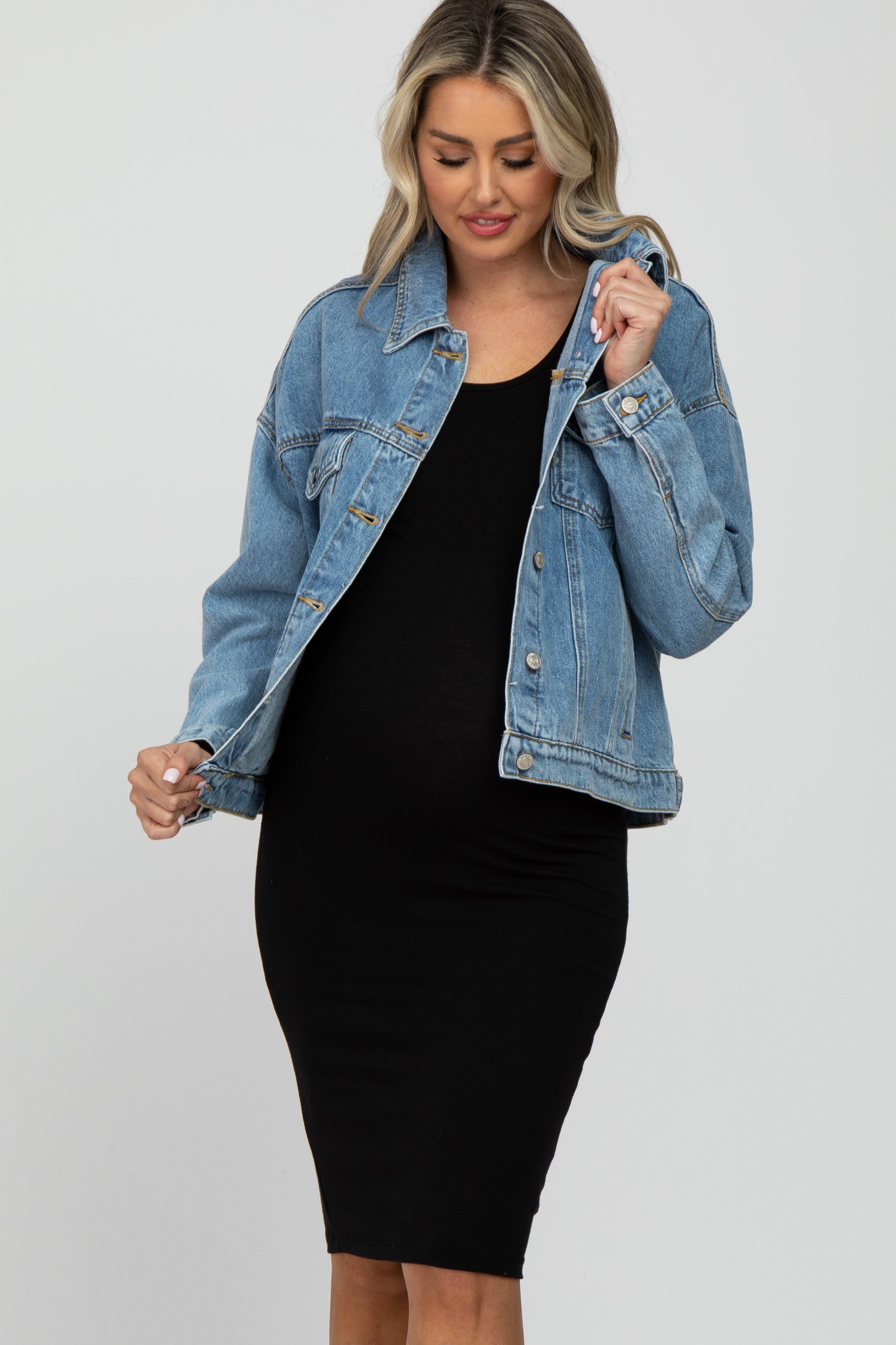Blue Basic Maternity Denim Jacket sold by Pinkblush