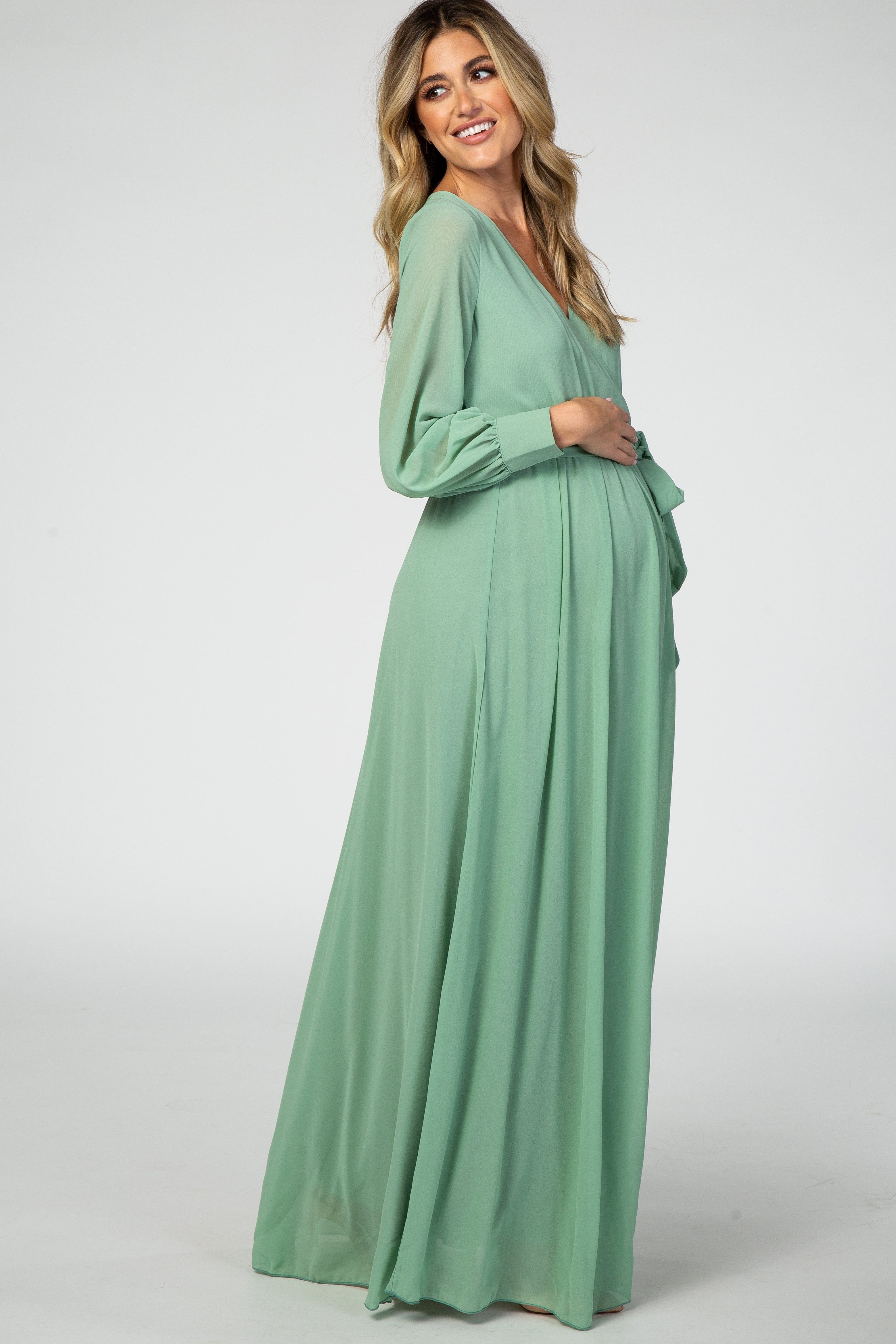 Mint Green Chiffon Maternity Maxi Dress sold by Pinkblush product image thumbnail 2