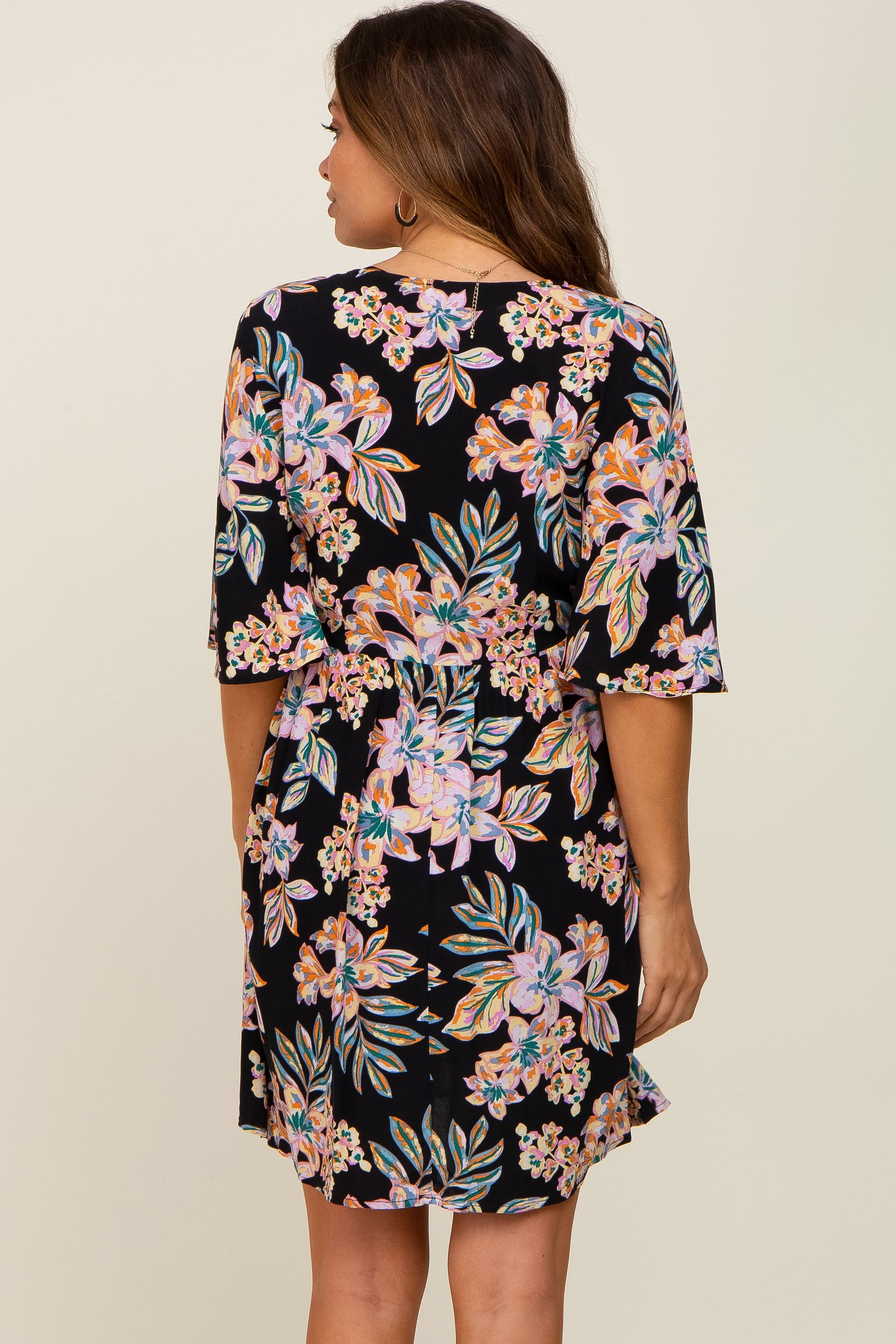 Black Floral Deep V-Neck Maternity Dress sold by Pinkblush product image thumbnail 3