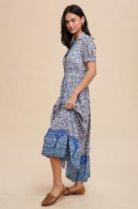 Blue Floral Button Up Midi Dress sold by Pinkblush