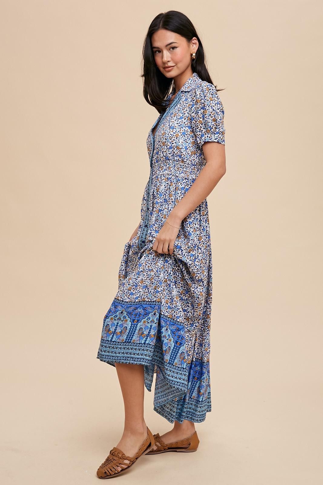Blue Floral Button Up Midi Dress sold by Pinkblush product image thumbnail 2