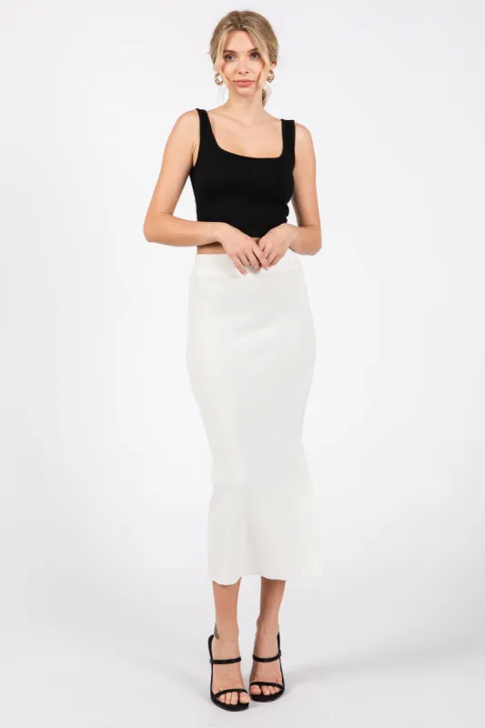 Ivory Rib Knit Midi Skirt sold by Pinkblush