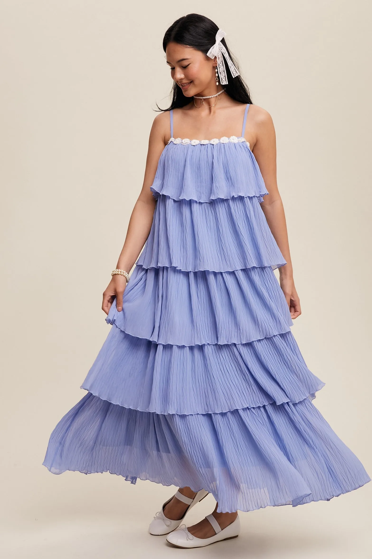 Periwinkle Ruffle Tiered Maxi Dress sold by Pinkblush