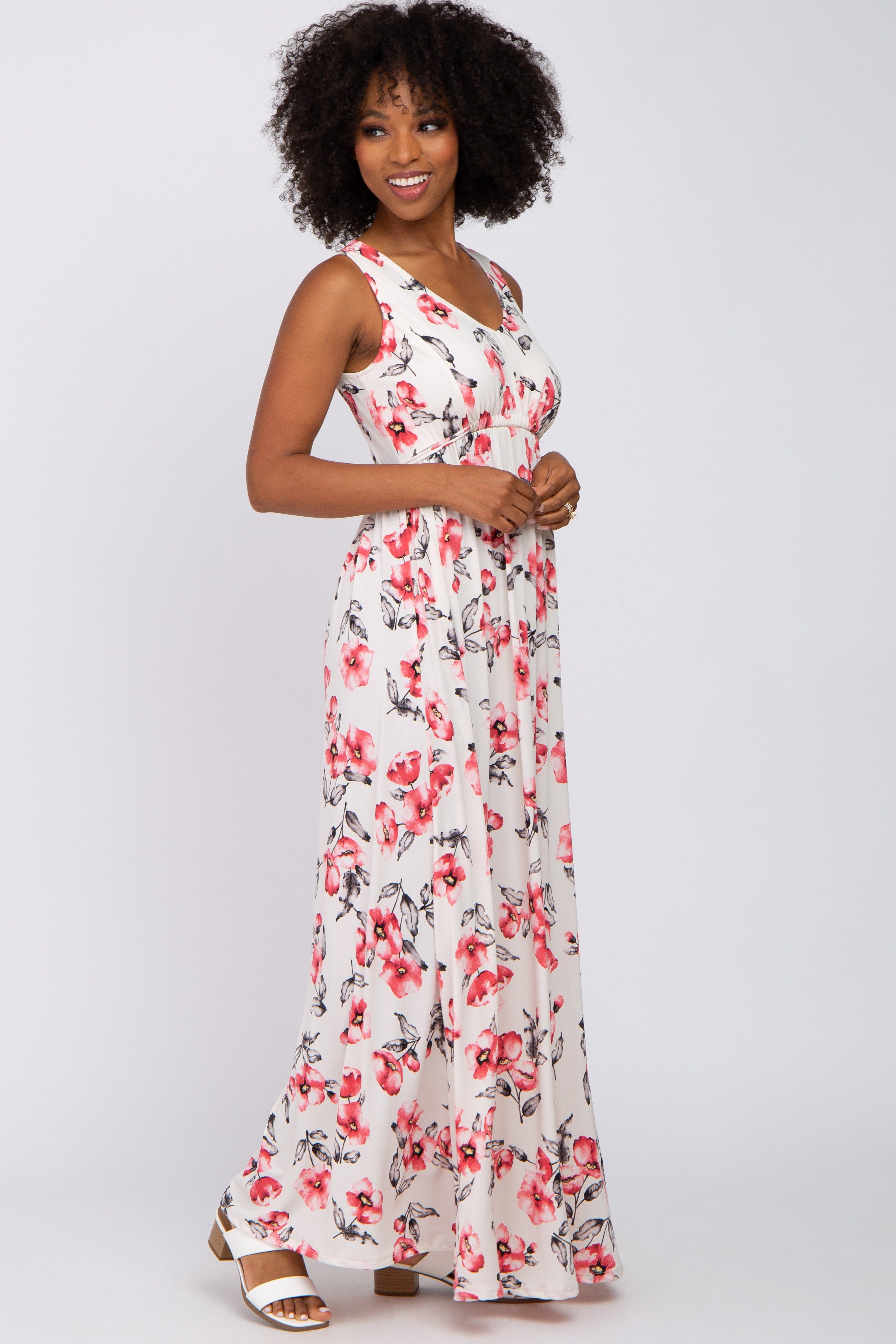 Ivory Floral Waist Tie Maxi Dress sold by Pinkblush product image thumbnail 2