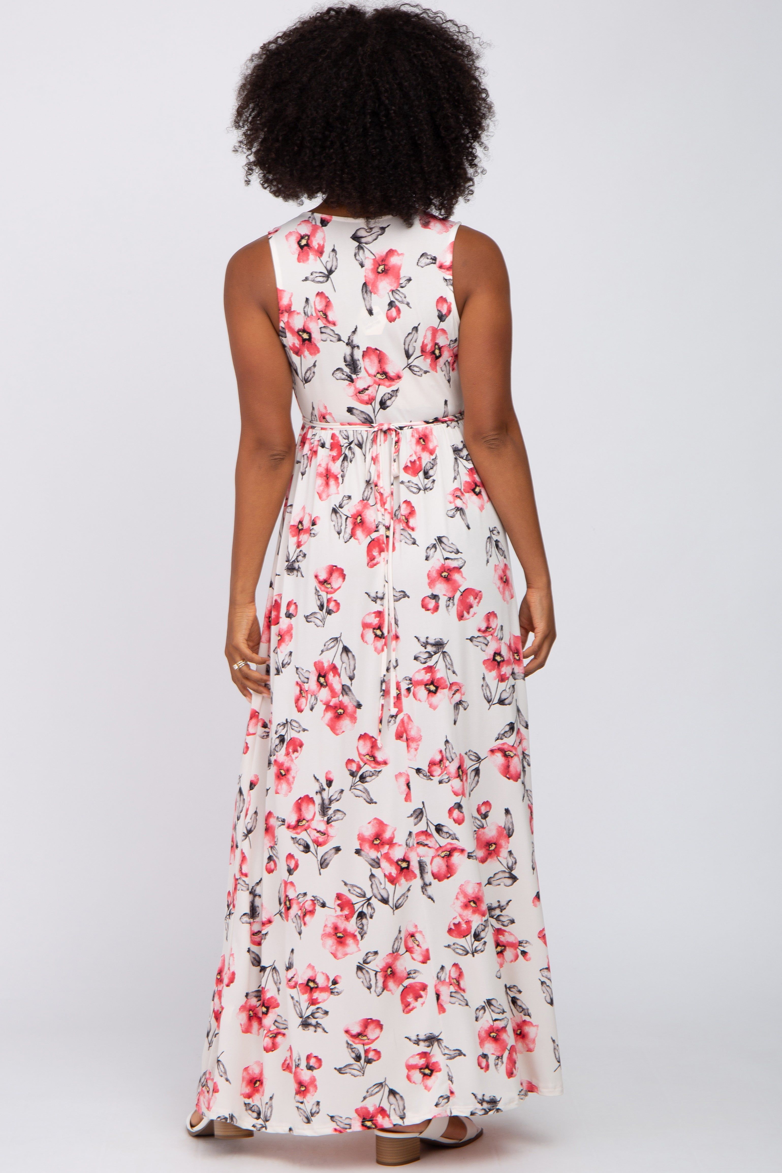 Ivory Floral Waist Tie Maxi Dress sold by Pinkblush product image thumbnail 3