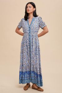 Blue Floral Button Up Midi Dress sold by Pinkblush