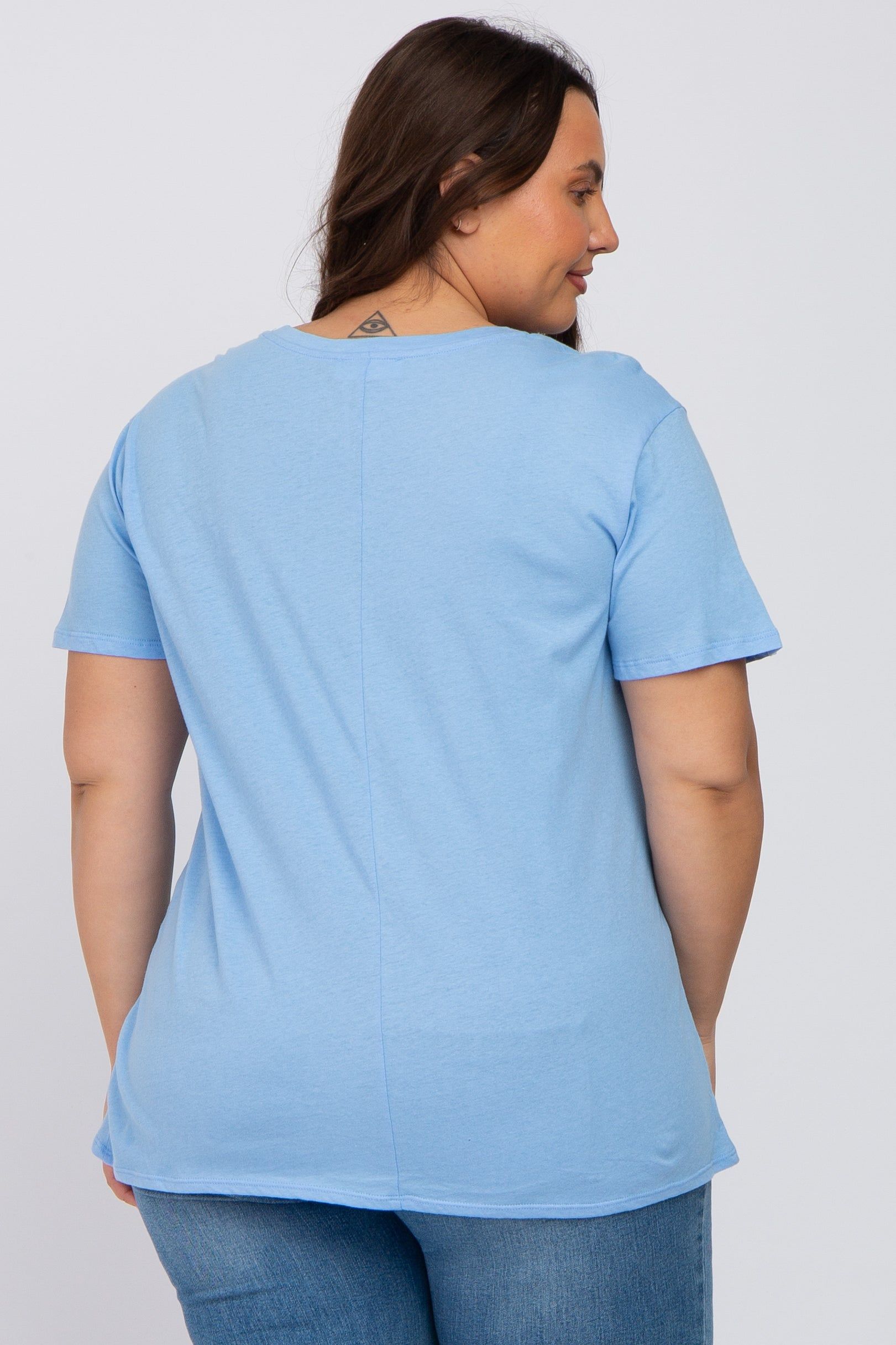 Light Blue Solid Short Sleeve Plus Top sold by Pinkblush product image thumbnail 3