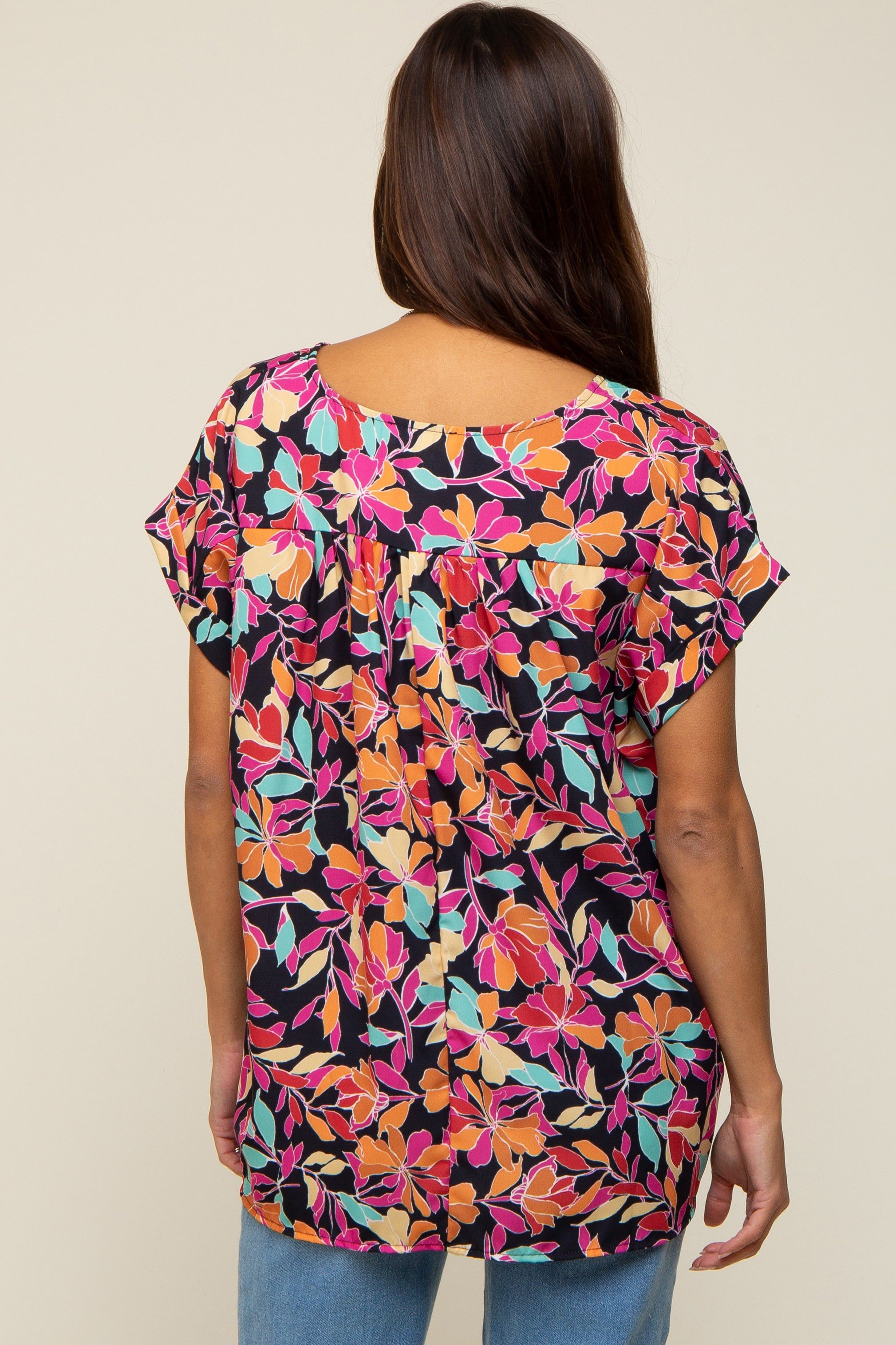Black Floral V-Neck Short Sleeve Maternity Top sold by Pinkblush product image thumbnail 3