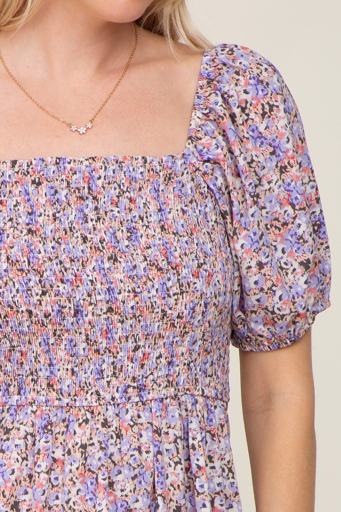 Purple Abstract Floral Smocked Midi Dress sold by Pinkblush product image thumbnail 4