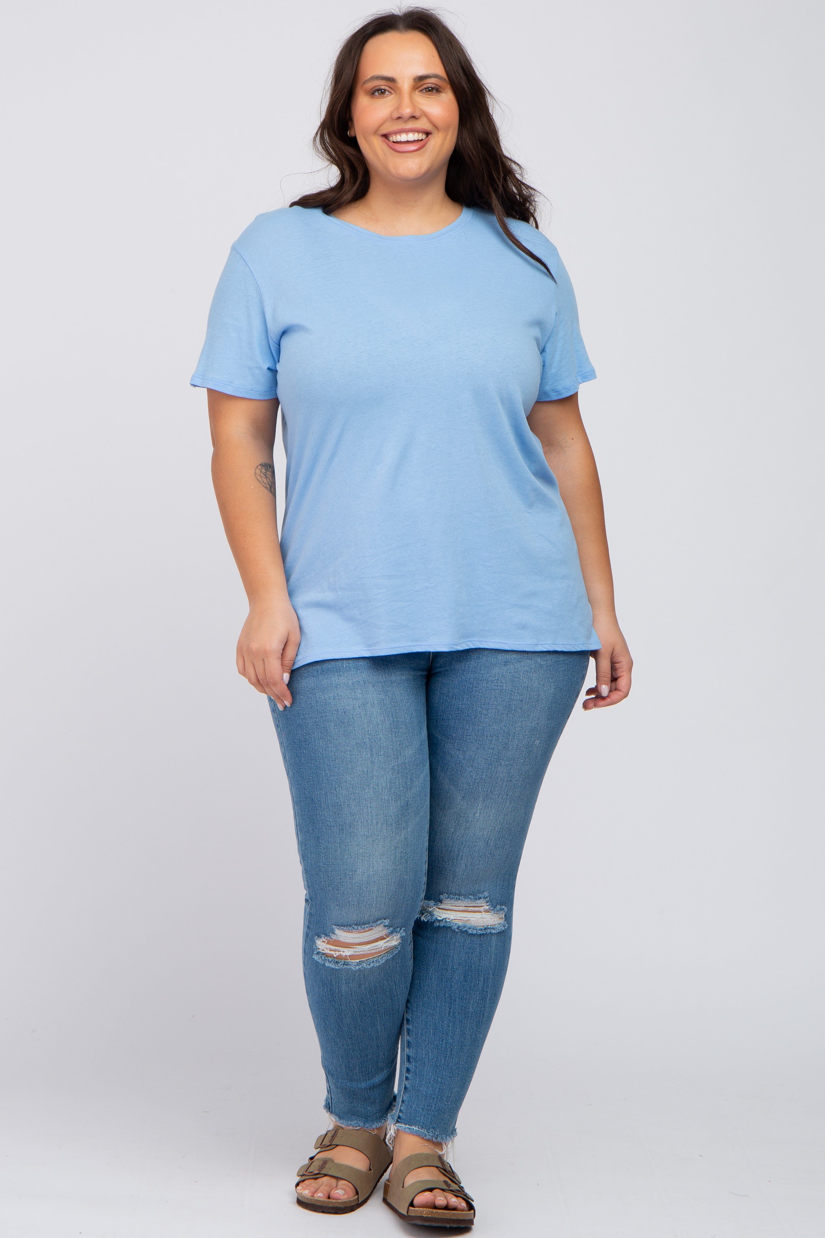 Light Blue Solid Short Sleeve Plus Top sold by Pinkblush product image thumbnail 4