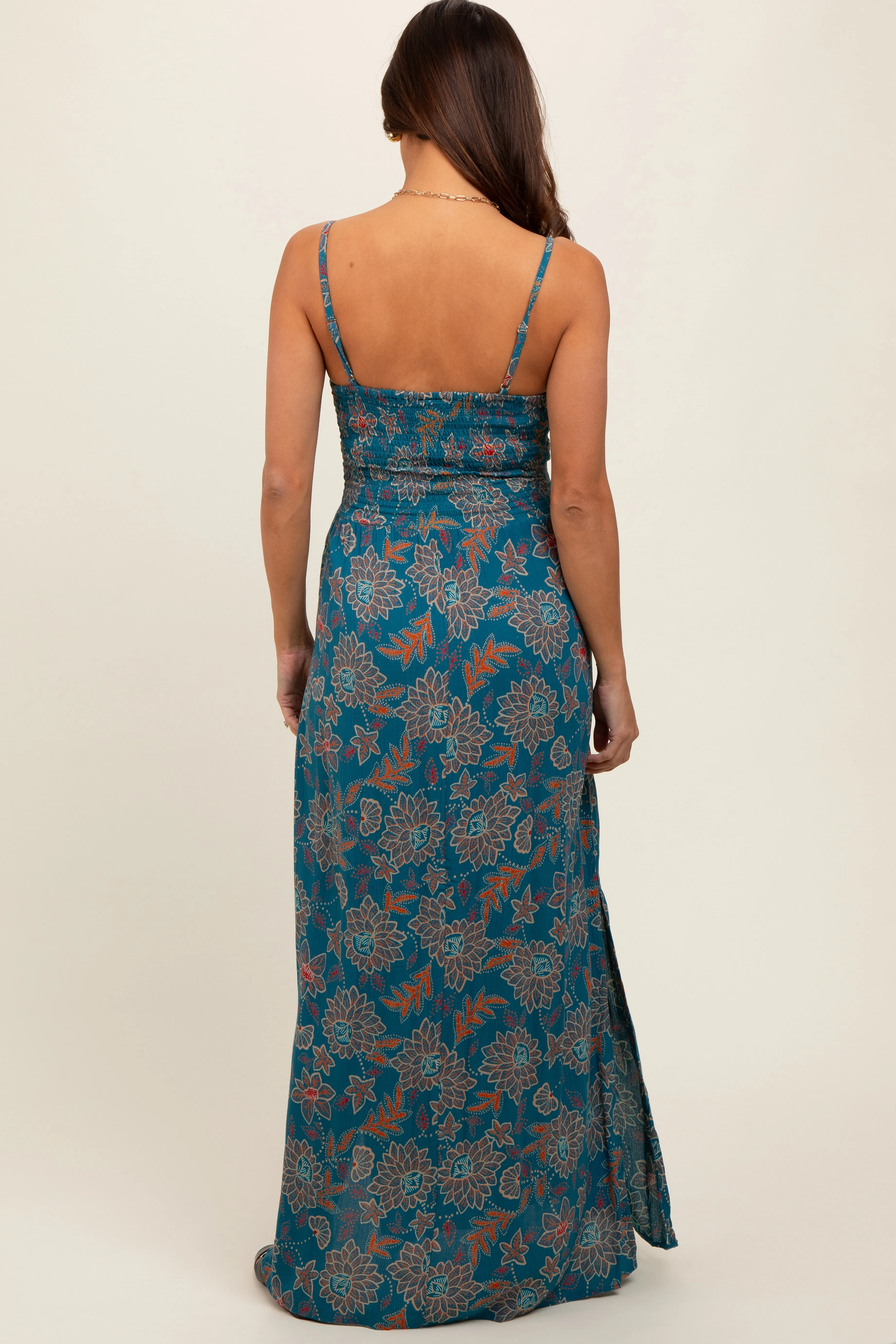 Teal Floral Sleeveless Front Knot Twist Maternity Dress sold by Pinkblush product image thumbnail 3