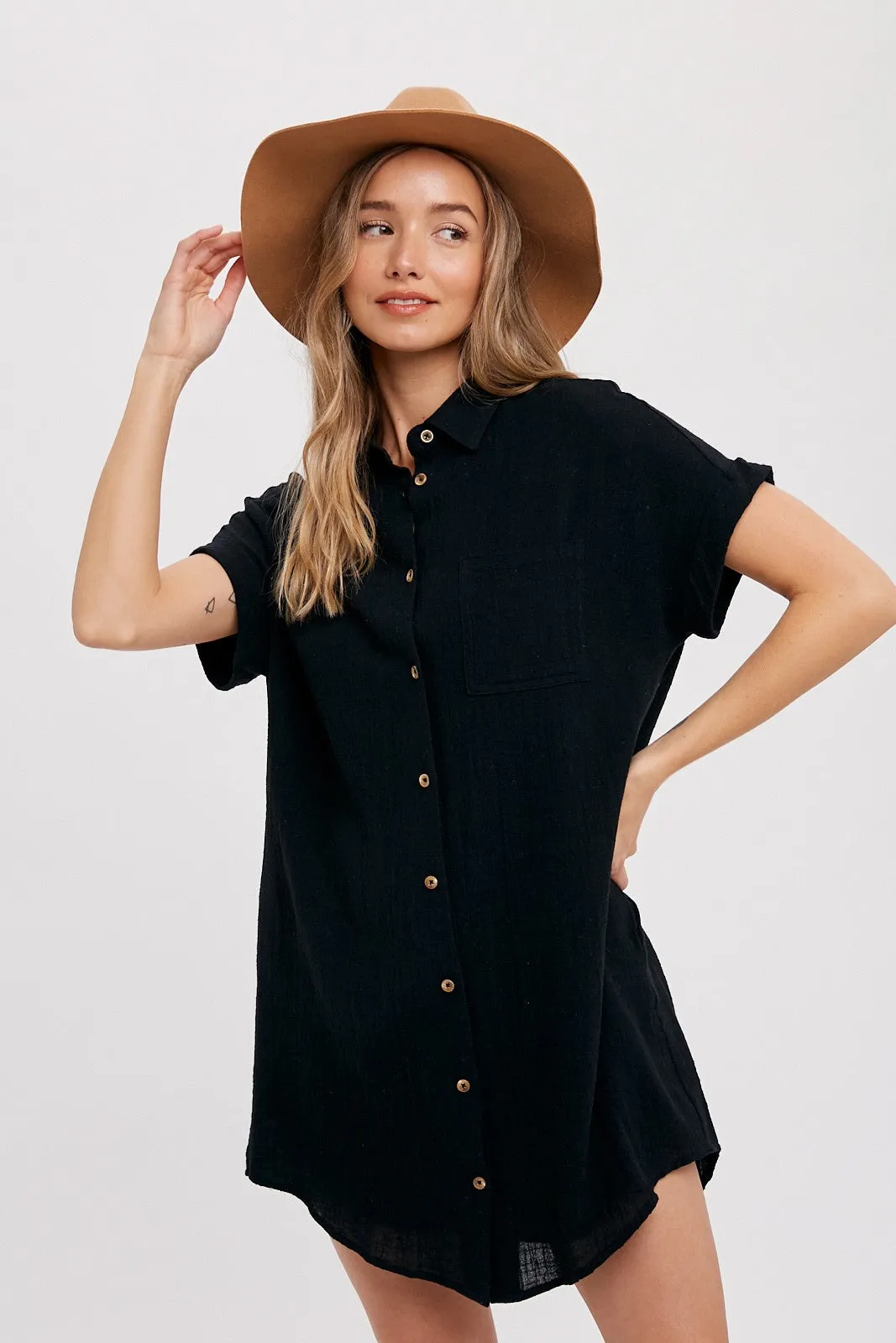 Black Button Up Shirt Dress With Pocket sold by Pinkblush product image thumbnail 2